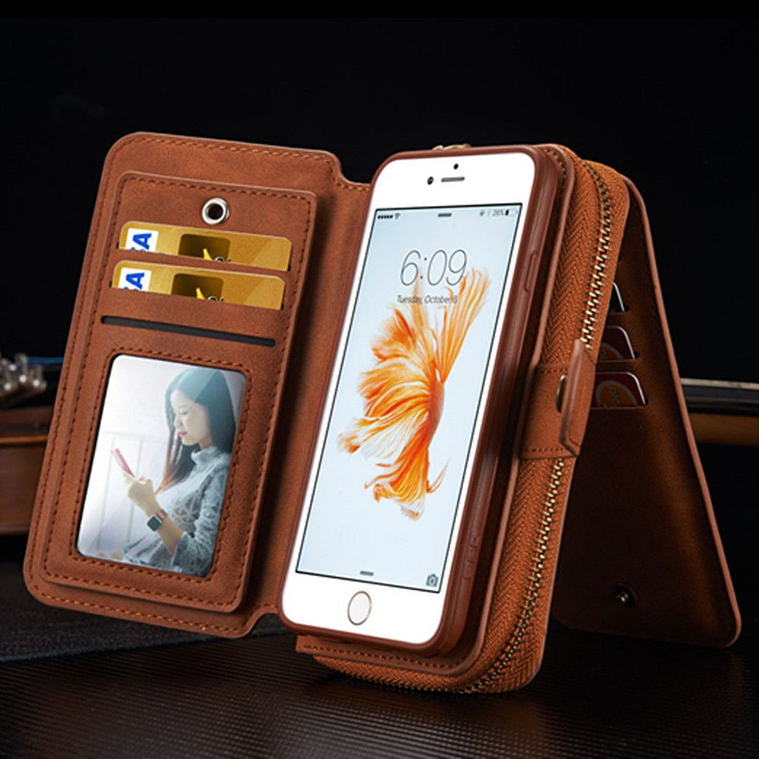 Genuine Leather Purse Wallet Case Cover For iPhone 7 8 Plus & Galaxy S7