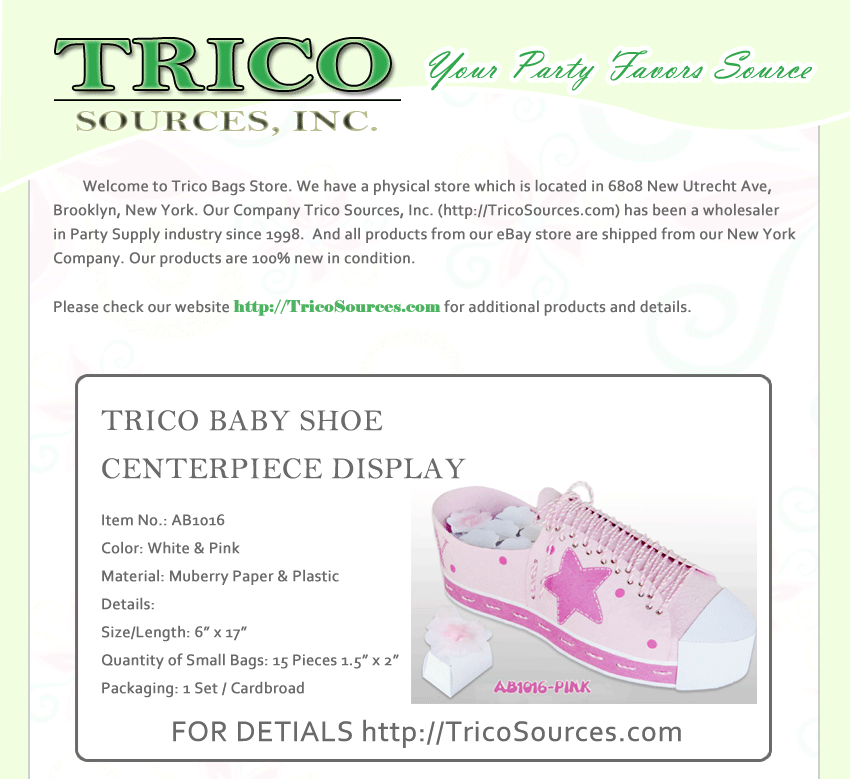 Unique Centerpieces Baby Shower Decor Baby Shoe Party Supply Favor 6"x17" B1016